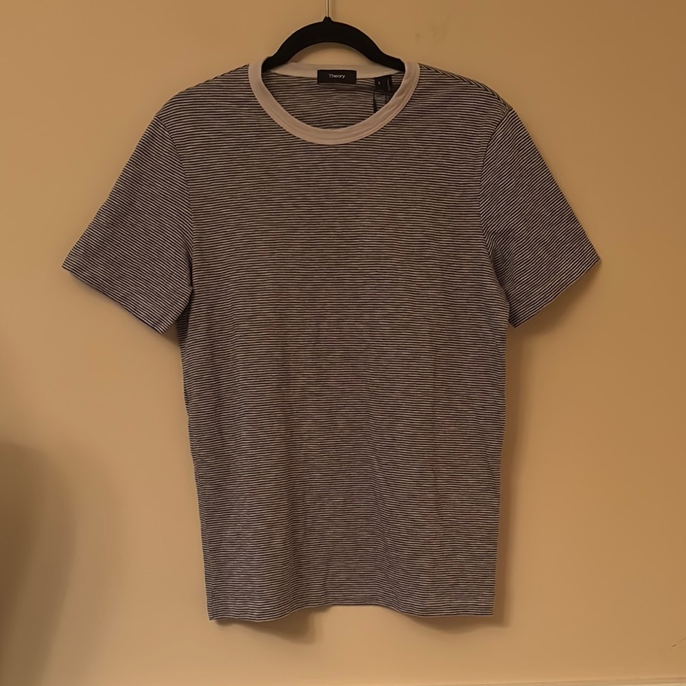 NWT Theory Striped Essential Tee in Sand/Peslte Gray/Off White Cream Size Small